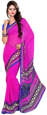 Dancing Girl Printed Bollywood Georgette Saree(Pink, White)