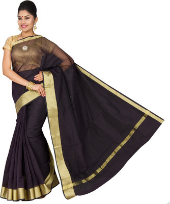

Pavechas Solid Banarasi Silk Cotton Blend Saree(Black)