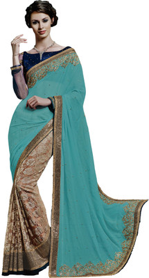 

Ewows Embroidered, Embellished Fashion Georgette Saree(Light Blue)