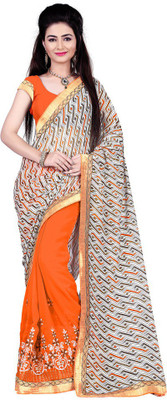 

Manthan Embroidered Daily Wear Georgette Saree(Orange, White), Orange & off white
