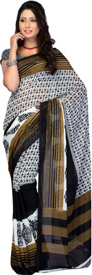 

Jaipur Kurti Printed Fashion Georgette Saree(Black, White), Black and white