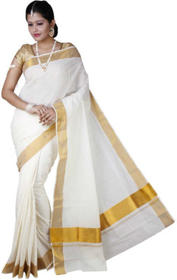 Creative weaves Self Design Mundum Neriyathum Cotton Blend Saree(Multicolor)