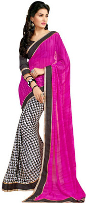 

Kintu Designs Pvt. Ltd. Checkered Fashion Georgette Saree(Pink), Black;pink