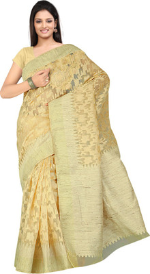 

Rani Saahiba Solid Jamdani Art Silk Saree(Beige)