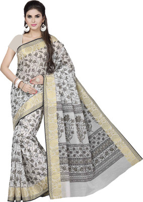 

Rani Saahiba Printed Gadwal Polycotton Saree(Grey), Black