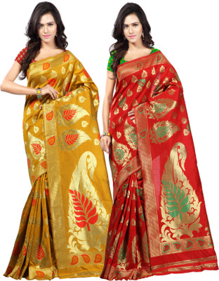 

Weavedeal Embellished Kanjivaram Silk Cotton Blend Saree(Pack of 2, Multicolor)