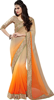 

Jiya Self Design, Embellished Fashion Chiffon Saree(Beige, Orange)