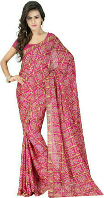 Stylish Sarees Printed Bandhani Crepe Saree(Multicolor)