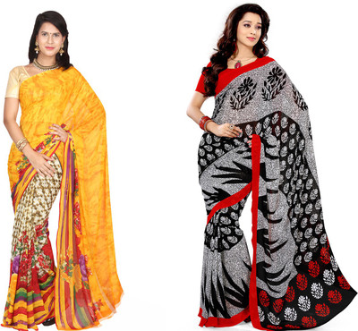 

EthnicQueen Floral Print, Geometric Print Fashion Georgette Saree(Pack of 2, Yellow, Black), Black;yellow