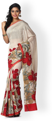 

Kasturi-B Swadeshi Karigari Printed Bollywood Handloom Pure Silk Saree(Red), Red & beige