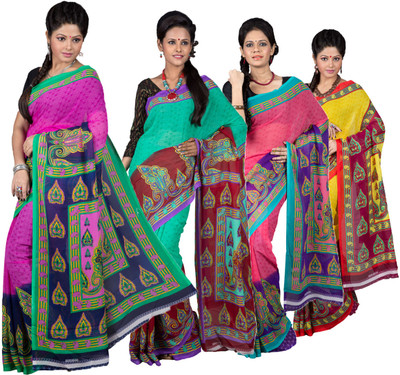 

Hawai Solid Fashion Georgette Saree(Pack of 4, Multicolor)