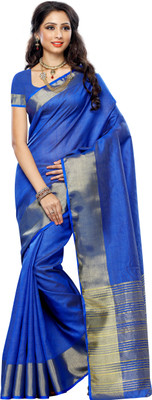 

Mimosa Solid Kanjivaram Tussar Silk Saree(Dark Blue, Violet