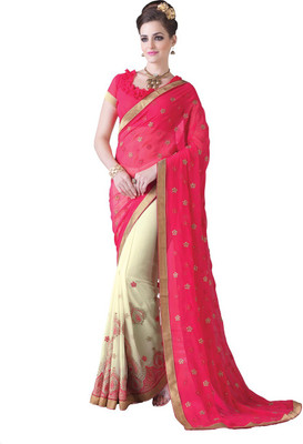 

Lovelylook Embroidered Fashion Georgette Saree(Multicolor), Pink & beige