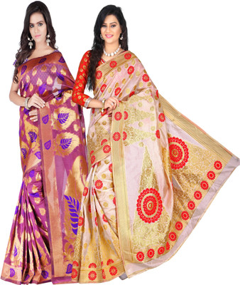 

Weavedeal Embellished Kanjivaram Silk Cotton Blend Saree(Pack of 2, Multicolor)