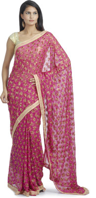 

Ethnic Bliss Lifestyles Self Design Phulkari Handloom Chiffon Saree(Pink, Multicolor), Dark pink;multicolor
