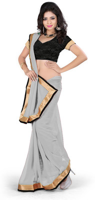 Party Wear Dresses Solid Fashion Georgette Saree(Silver)
