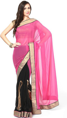 

Lime Solid Fashion Handloom Georgette Saree(Pink, Black)