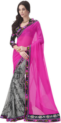 

Desi Butik Embroidered Fashion Georgette, Jacquard Saree(Pink, Grey), Grey;pink