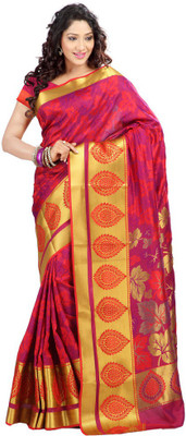 

Parisha Printed Daily Wear Art Silk Saree(Red, Pink)