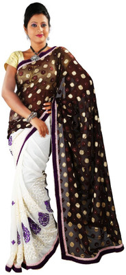 

Hawai Embroidered Fashion Chiffon Saree(Brown, White)