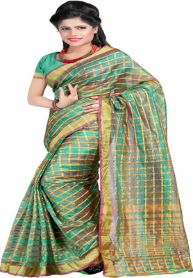 

Ansu Fashion Checkered Mysore Polycotton Saree(Multicolor), Multi