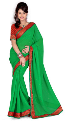 Cenizas Solid Fashion Georgette Saree(Green)