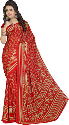 

Khushali Self Design, Printed Fashion Crepe Saree(Red, Beige), Beige;red