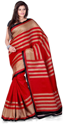 

Cenizas Striped Fashion Art Silk Saree(Red, Brown)