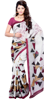 

JTInternational Printed Fashion Art Silk Saree(White, Purple), Multicolor