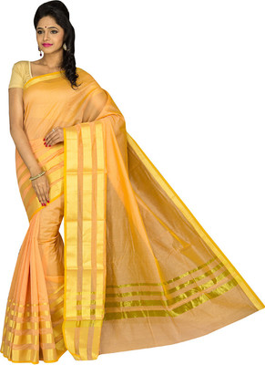 

Pavechas Solid Banarasi Silk Cotton Blend Saree(Orange)