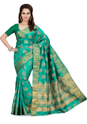 

Ishin Solid Fashion Poly Silk Saree(Blue)