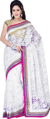 

Ishin Embroidered Fashion Net Saree(White)