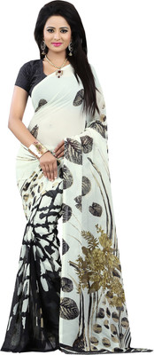

Parisha Printed Fashion Polyester Saree(White, Black), Black;white
