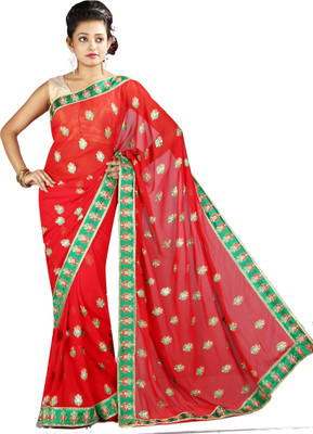 

Anushree Saree Self Design Fashion Chanderi Saree(Multicolor), Red-green
