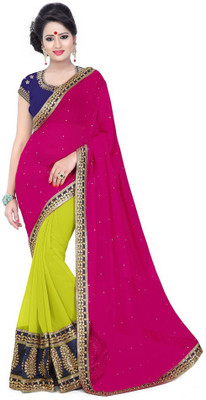 

KRUPALI FASHION Embroidered Bollywood Handloom Chiffon Saree(Pink)