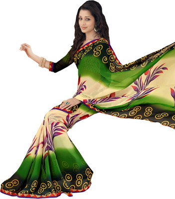 

Manthan Printed Fashion Georgette Saree(Pack of 2, Multicolor), Cream & green