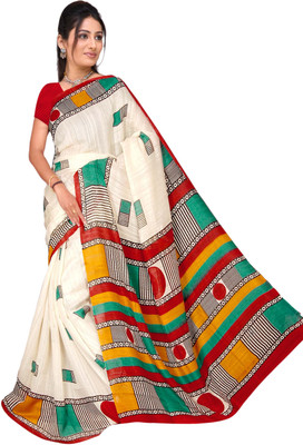 

Vardan Prints Printed Bollywood Polycotton Saree(White, Red), Red;white