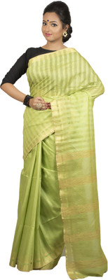 

monidipa Striped Fashion Poly Silk Saree(Blue)