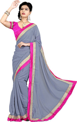 Indian Wear Online Plain Fashion Chiffon Saree(Grey)