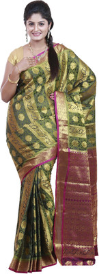 

Mimosa Woven Kanjivaram Art Silk Saree(Green), Olive