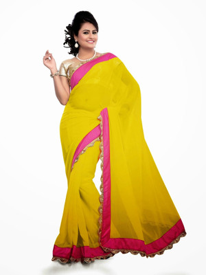 

Dancing Girl Solid Bollywood Georgette Saree(Yellow)