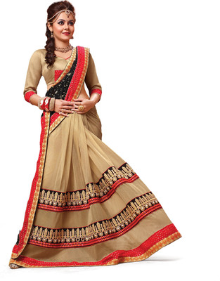 

Indianbeauty Self Design, Embroidered Bollywood Pure Georgette Saree(Beige)