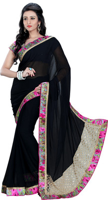 

Jiya Self Design, Embellished Fashion Georgette Saree(Black, Multicolor)