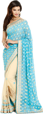 

Soch Self Design Fashion Chiffon Saree(Multicolor), Beige & blue