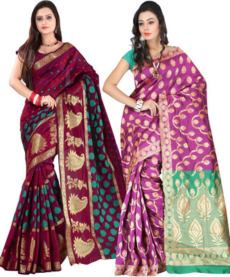 

It's Banii Woven Banarasi Handloom Banarasi Silk Saree(Pack of 2, Maroon, Pink)