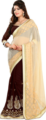 

Parisha Embroidered Daily Wear Georgette Saree(Pack of 2, Brown, White), Brown & cream