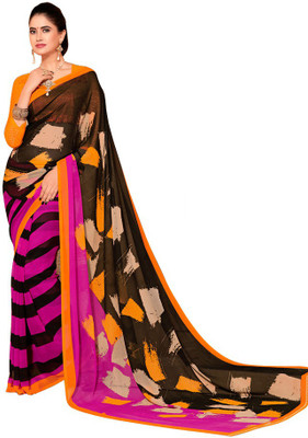 

Khushali Self Design, Printed Fashion Georgette Saree(Pink, Black), Black;pink