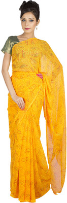 

Jaipur Kurti Printed Bandhej Chiffon Saree(Yellow)