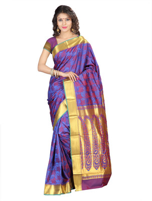 

Varkala Silk Sarees Woven Kanjivaram Jacquard Saree(Blue, Red), Royal blue