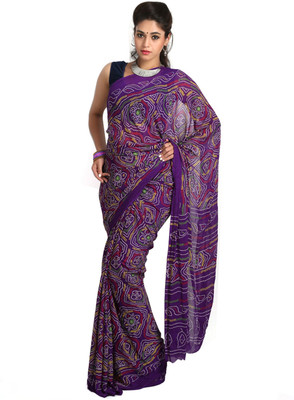 

Jaipur Kurti Printed Bandhej Viscose Saree(Multicolor), Indigo
